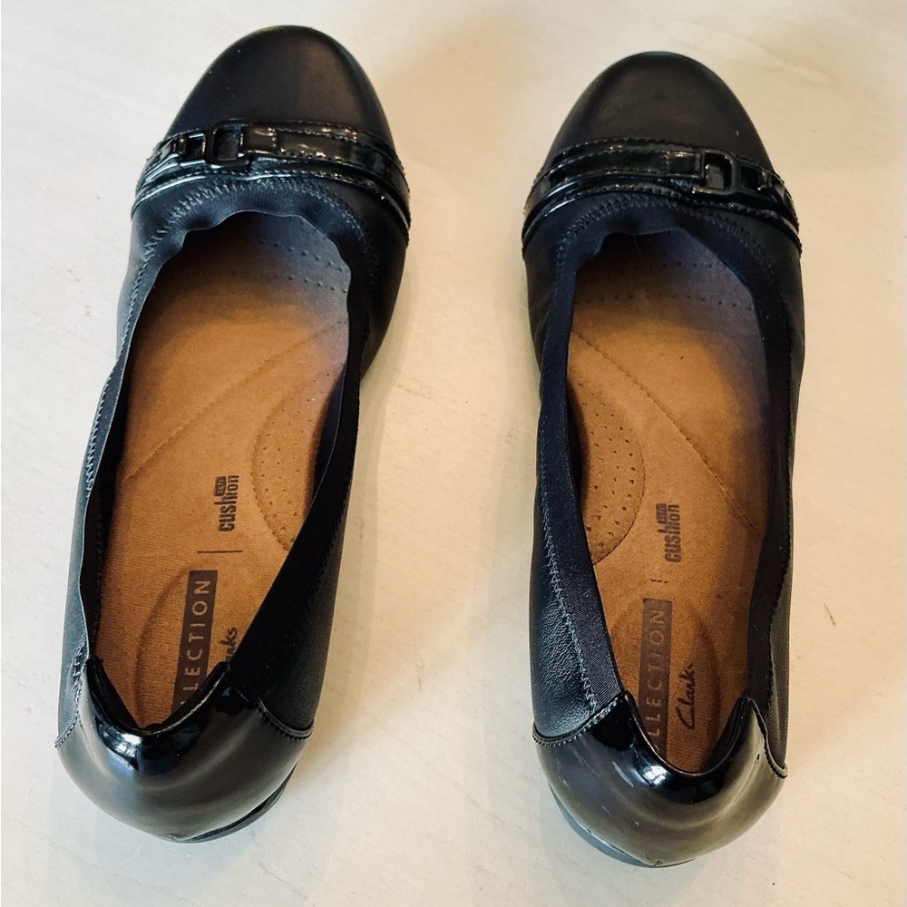 Clarks Kinzie Light Black Cushioned Comfort Leather Ballet Flats Size 8 - Picture 2 of 6